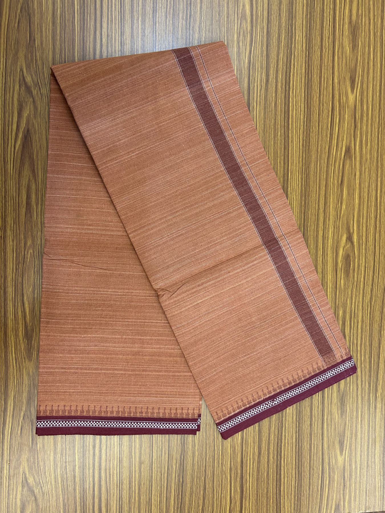 Premium Kathar Type Kavi mund Pure Cotton - Single Mundu Kaitharikada Special - Kaily / Lungi - 60s - 1 inch Maroon Striped kara with Kavi Body Kuppadam Border 2.25 mtr (4.82 muzham) - 7 KK5317 KUT