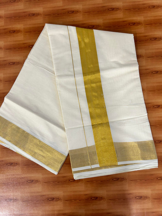 25% Discount! Kaitharikada Kerala Traditional Saree Off white- Mixed Cotton Kasav Saree - 2.75 Inch  Pallu - Gold Kasav Kara - 56 KK7000 PMC