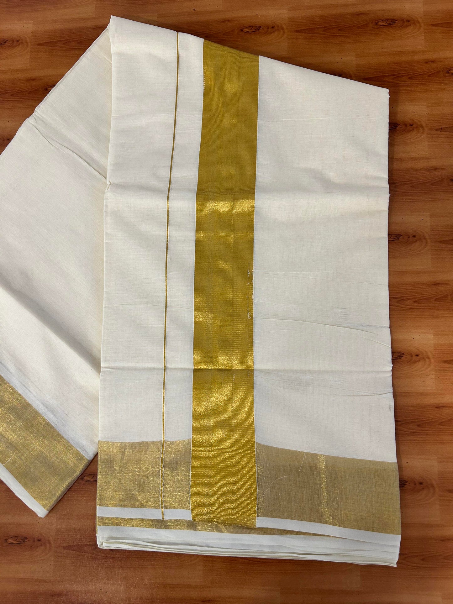 25% Discount! Kaitharikada Kerala Traditional Saree Off white- Mixed Cotton Kasav Saree - 2.75 Inch  Pallu - Gold Kasav Kara - 56 KK7000 PMC