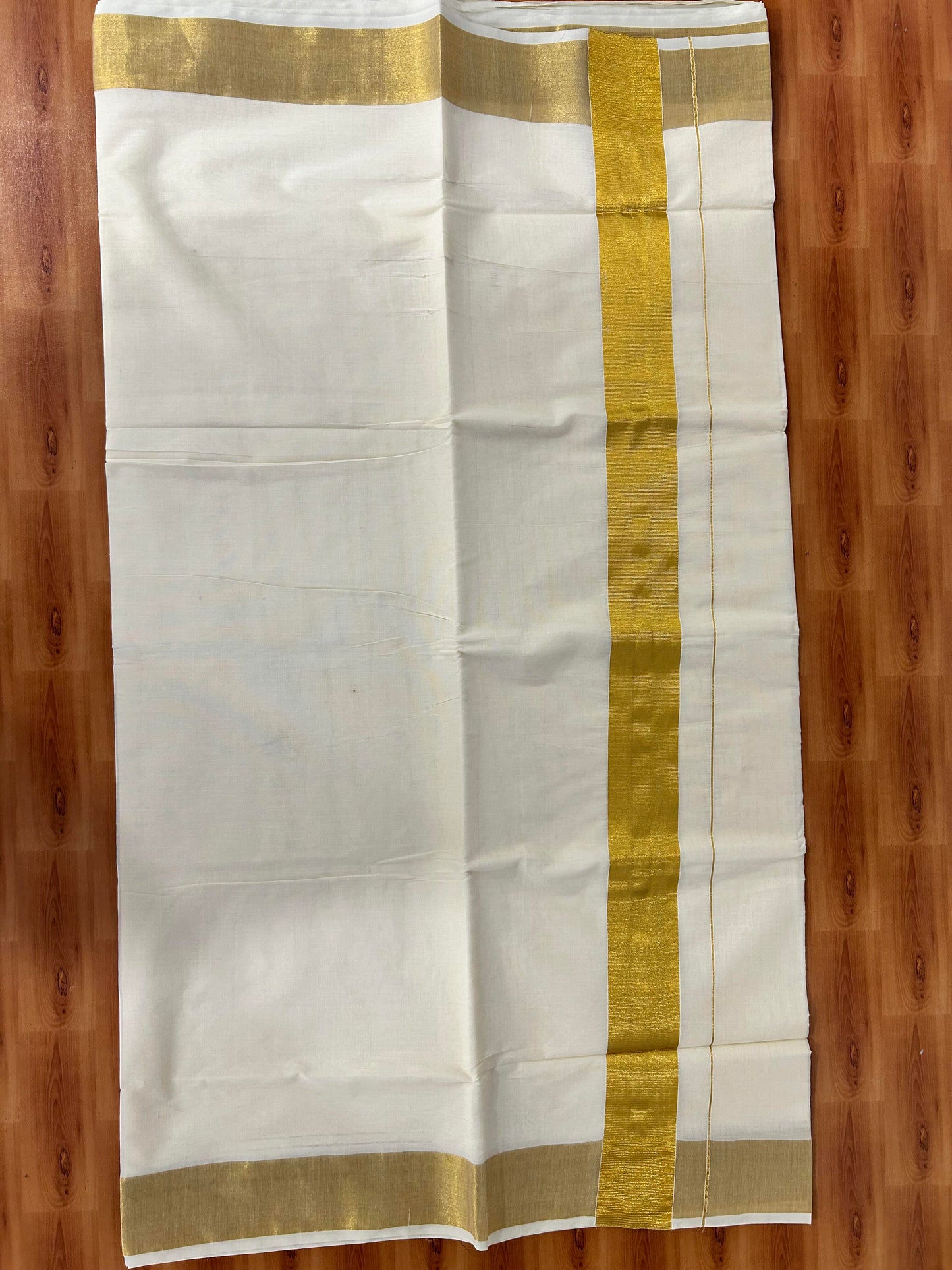 25% Discount! Kaitharikada Kerala Traditional Saree Off white- Mixed Cotton Kasav Saree - 2.75 Inch  Pallu - Gold Kasav Kara - 56 KK7000 PMC