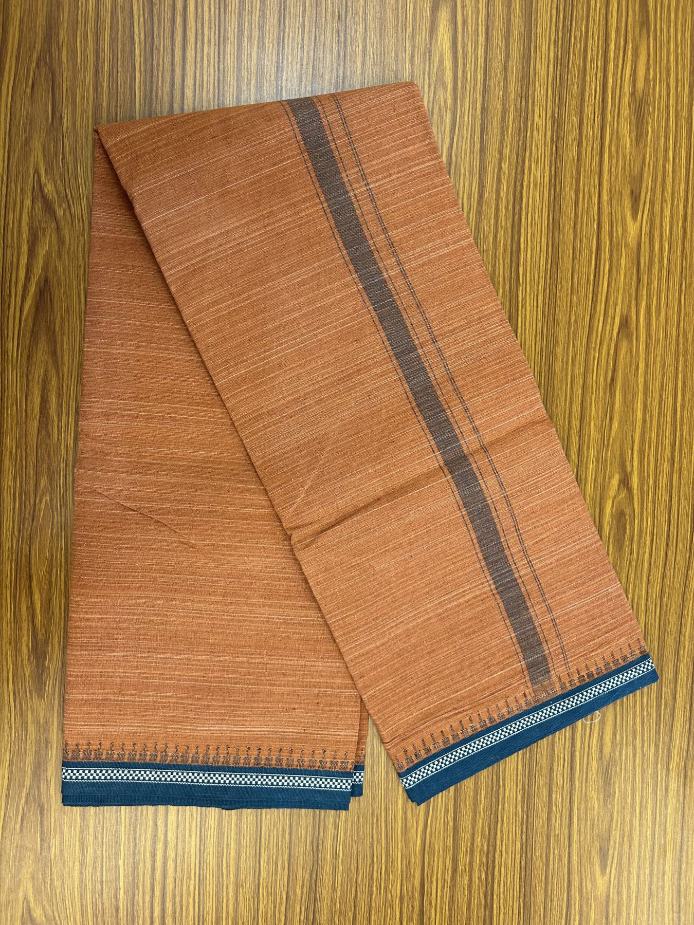 Premium Kathar Type Kavi mund Pure Cotton - Single Mundu Kaitharikada Special - Kaily / Lungi - 60s - 1.25 inch Peacock Blue Striped kara with Kavi Body Kuppadam Border 2.25 mtr (4.82 muzham) - 6 KK5317 KUT