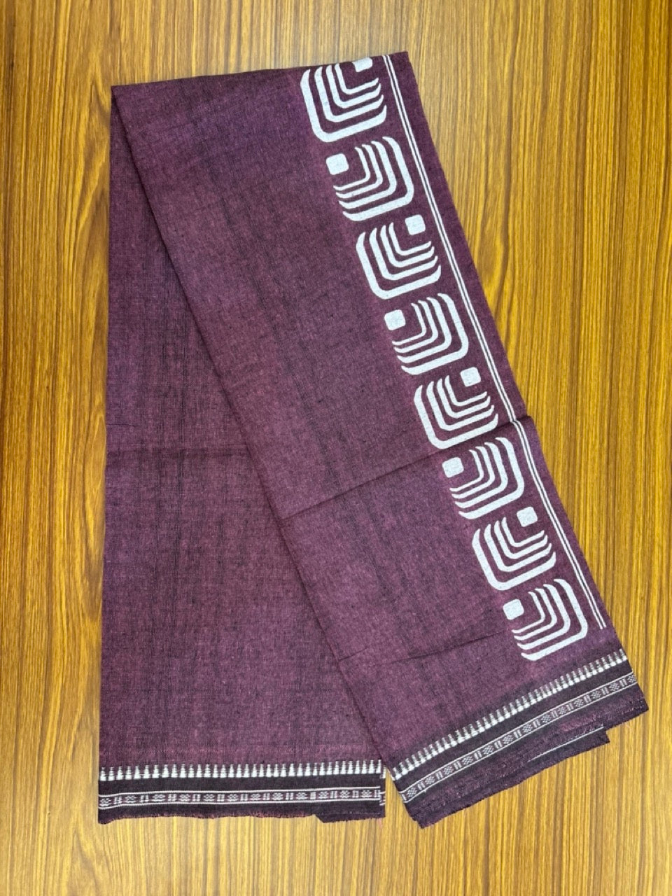 Kaitharikada - Polyster + Cotton - 20s twisted - Single Kaily / Lungi - 2.5 inch White Printed Kuppadam Border with Dark Purple colour body (2 meter / 4 muzham) -  77 KK8035 GAN