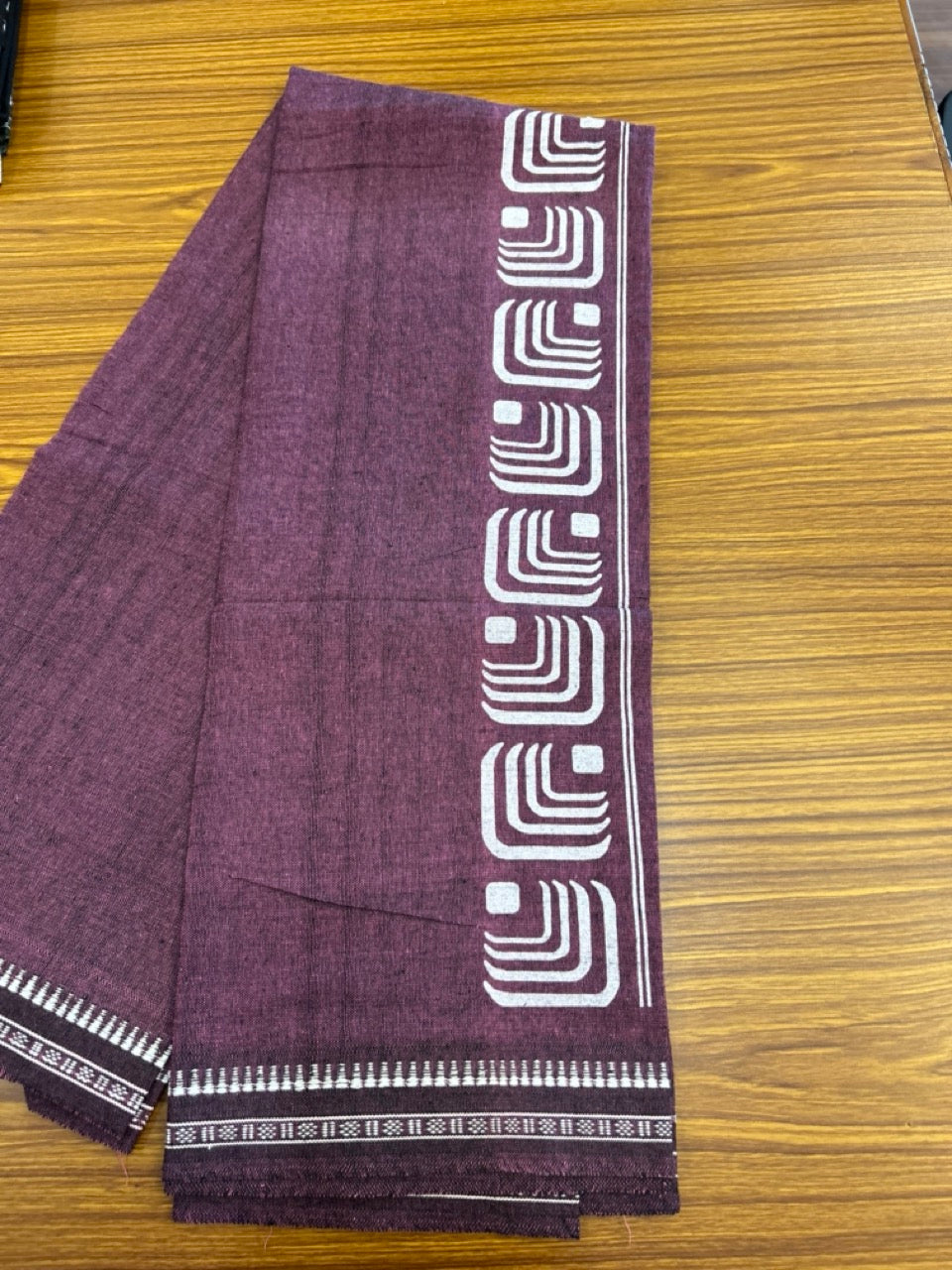 Kaitharikada - Polyster + Cotton - 20s twisted - Single Kaily / Lungi - 2.5 inch White Printed Kuppadam Border with Dark Purple colour body (2 meter / 4 muzham) -  77 KK8035 GAN