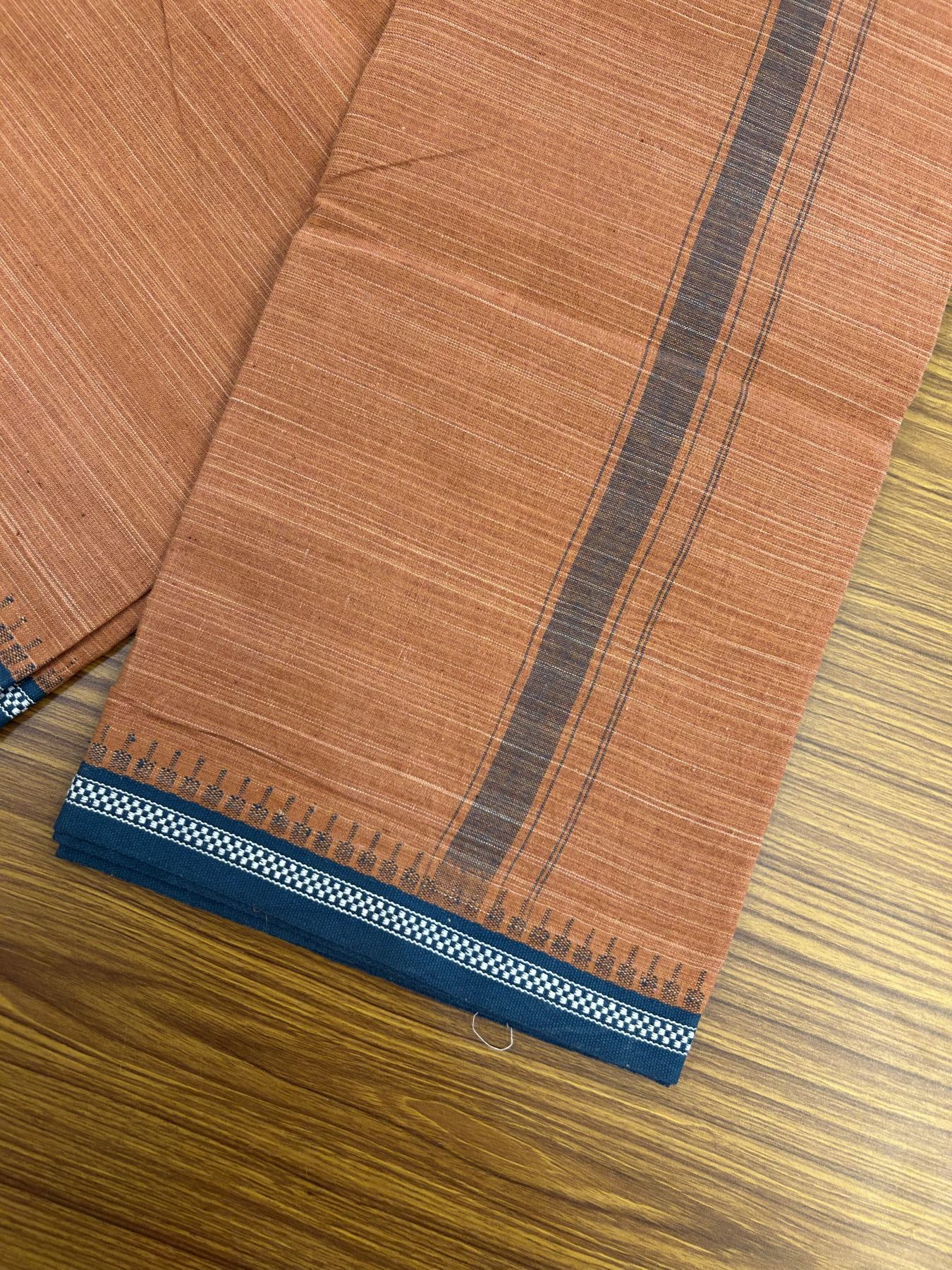 Premium Kathar Type Kavi mund Pure Cotton - Single Mundu Kaitharikada Special - Kaily / Lungi - 60s - 1.25 inch Peacock Blue Striped kara with Kavi Body Kuppadam Border 2.25 mtr (4.82 muzham) - 6 KK5317 KUT