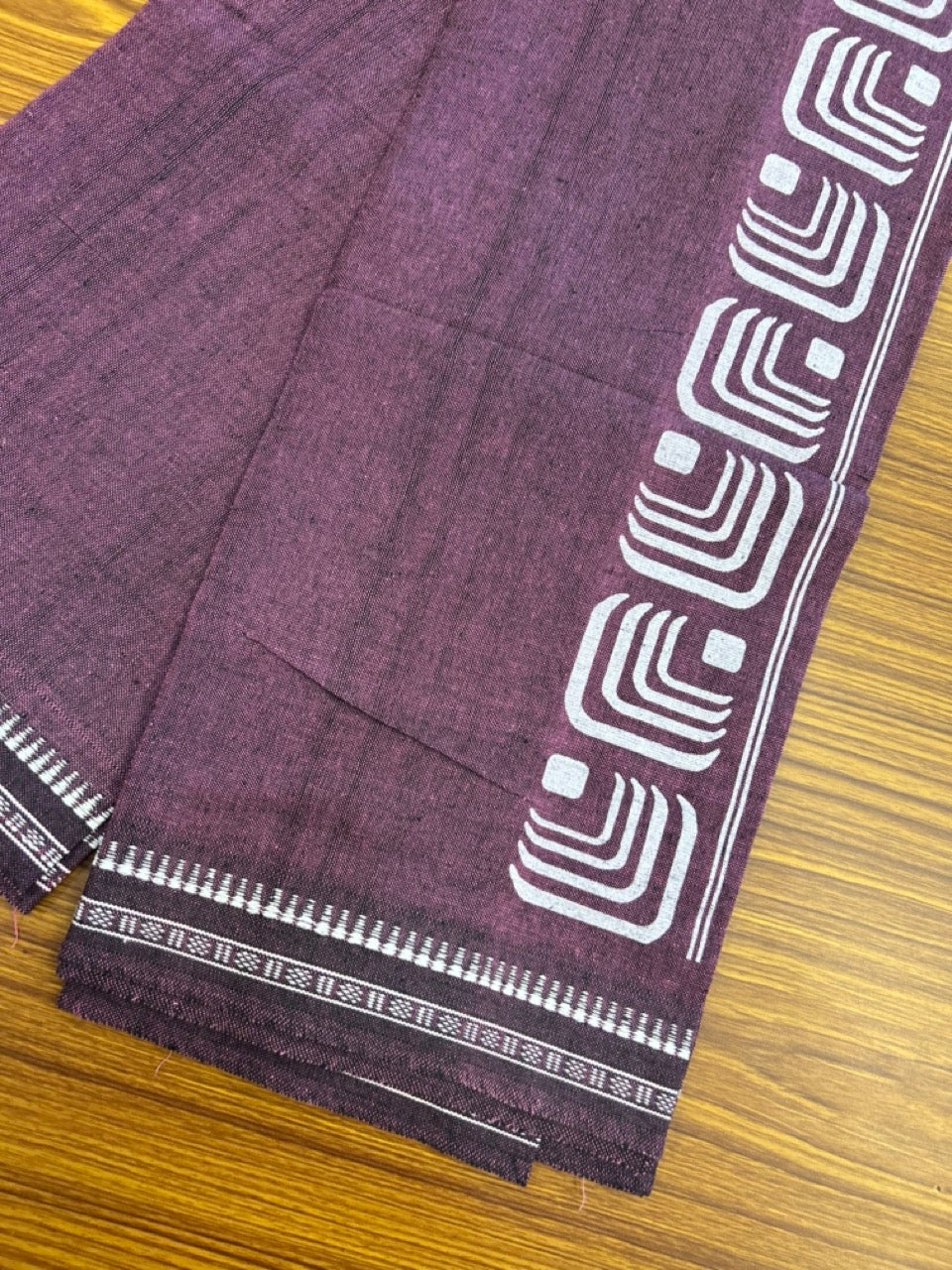 Kaitharikada - Polyster + Cotton - 20s twisted - Single Kaily / Lungi - 2.5 inch White Printed Kuppadam Border with Dark Purple colour body (2 meter / 4 muzham) -  77 KK8035 GAN