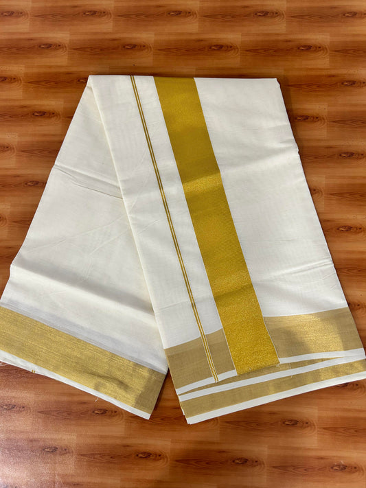 25% Discount! Kaitharikada Kerala Traditional Saree Off white- Mixed Cotton Kasav Saree - 3 Inch  Pallu - Gold Kasav Kara - 57 KK7000 PMC