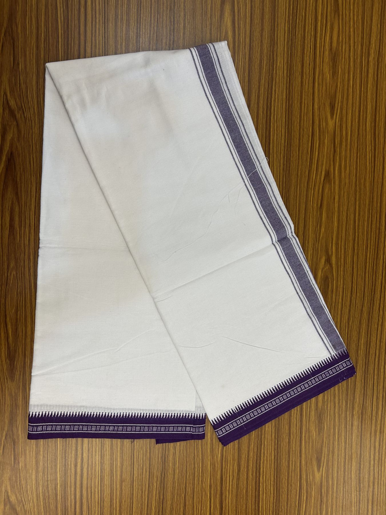 Premium Kathar Type Mercerised Pure Cotton Single Mundu Kaitharikada Special - Kaily / Lungi - 60s - 1.5 inch Violet Striped kara with White colour Body Kuppadam Border 2.25 mtr (4.82 muzham) - 11 KK5317 KUT