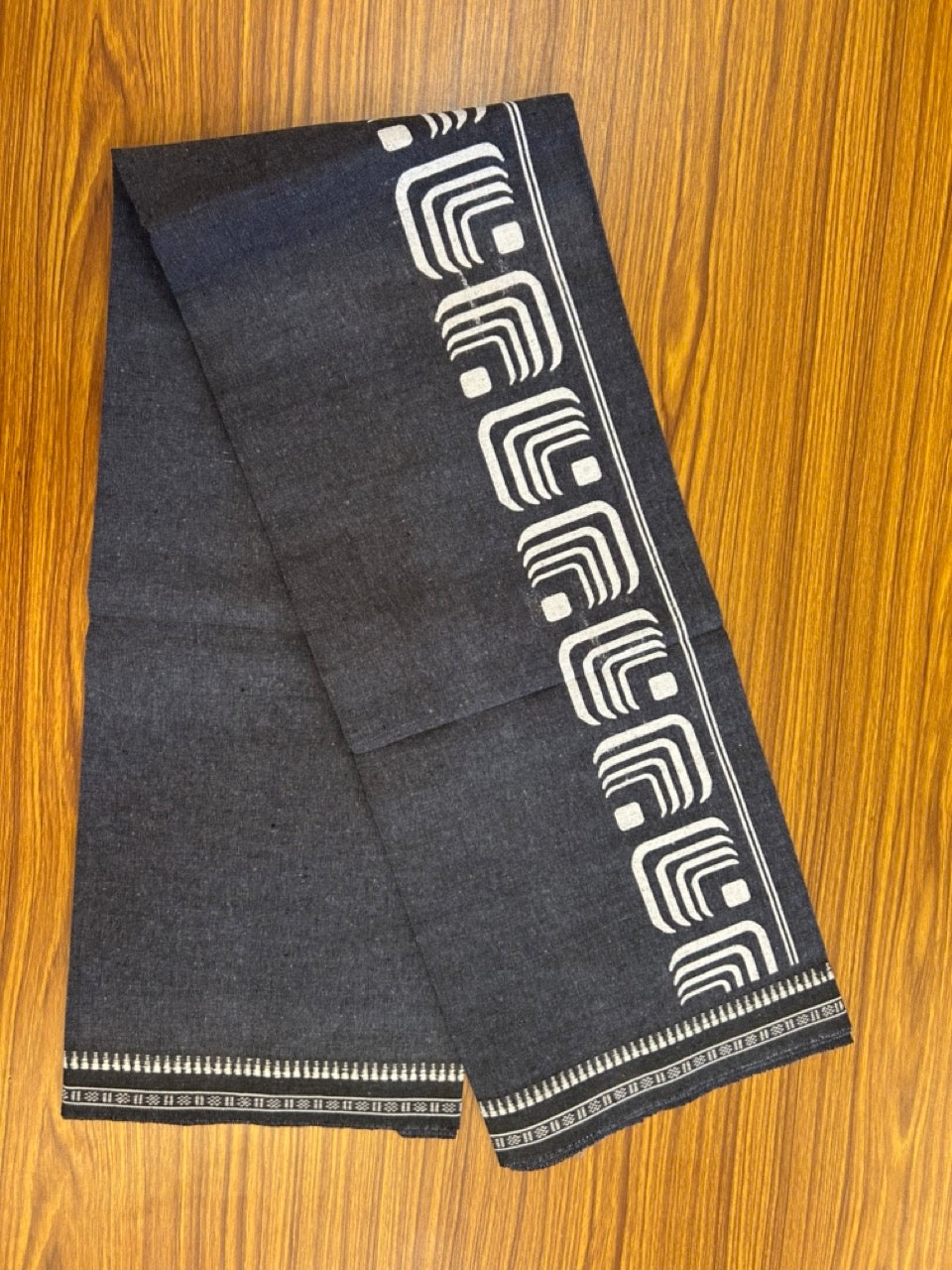 Kaitharikada - Polyster + Cotton - 20s twisted - Single Kaily / Lungi - 2.5 inch White Printed Kuppadam Border with Ash Blue colour body (2 meter / 4 muzham) -  79 KK8035 GAN