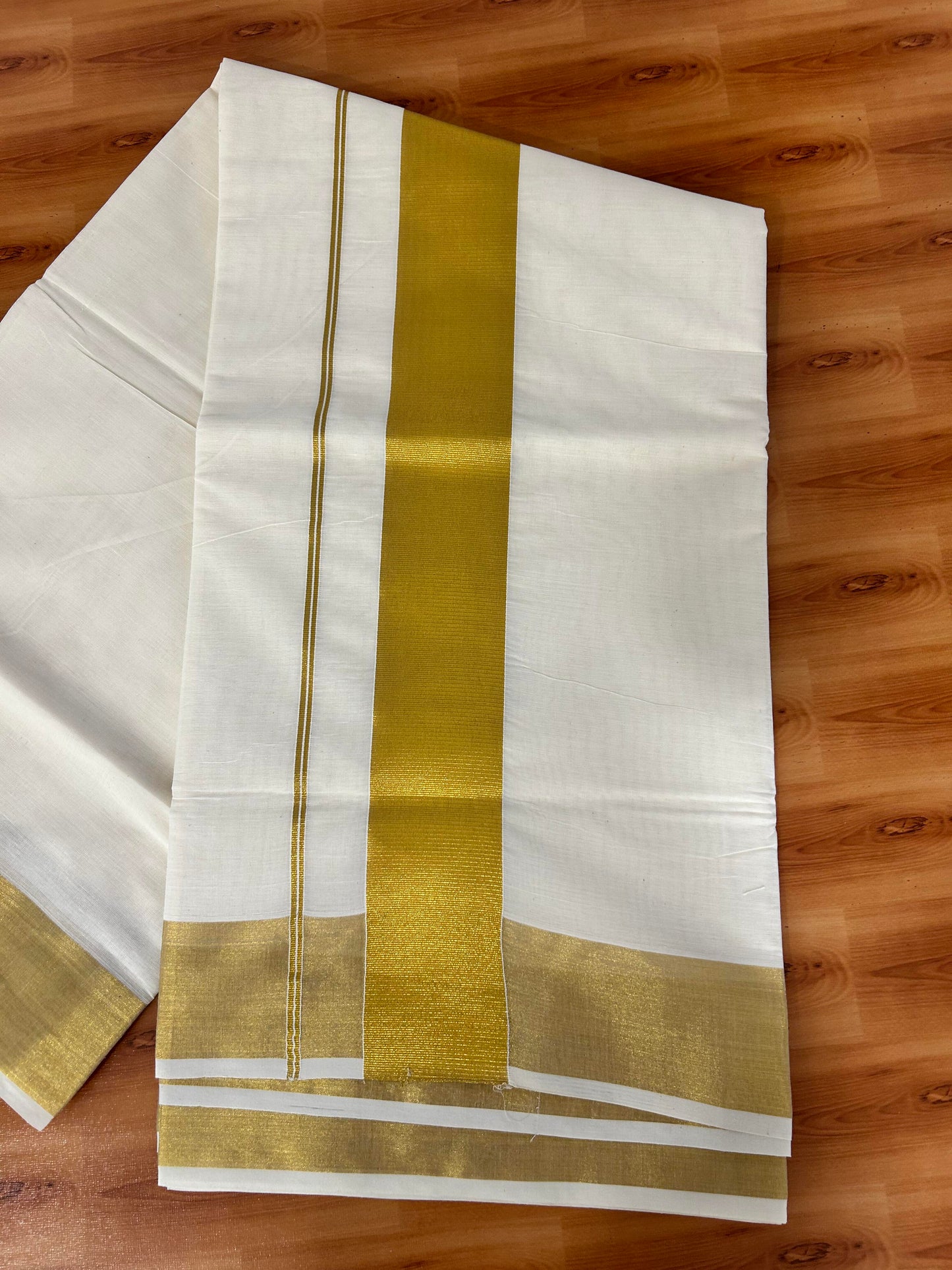 25% Discount! Kaitharikada Kerala Traditional Saree Off white- Mixed Cotton Kasav Saree - 3 Inch  Pallu - Gold Kasav Kara - 57 KK7000 PMC