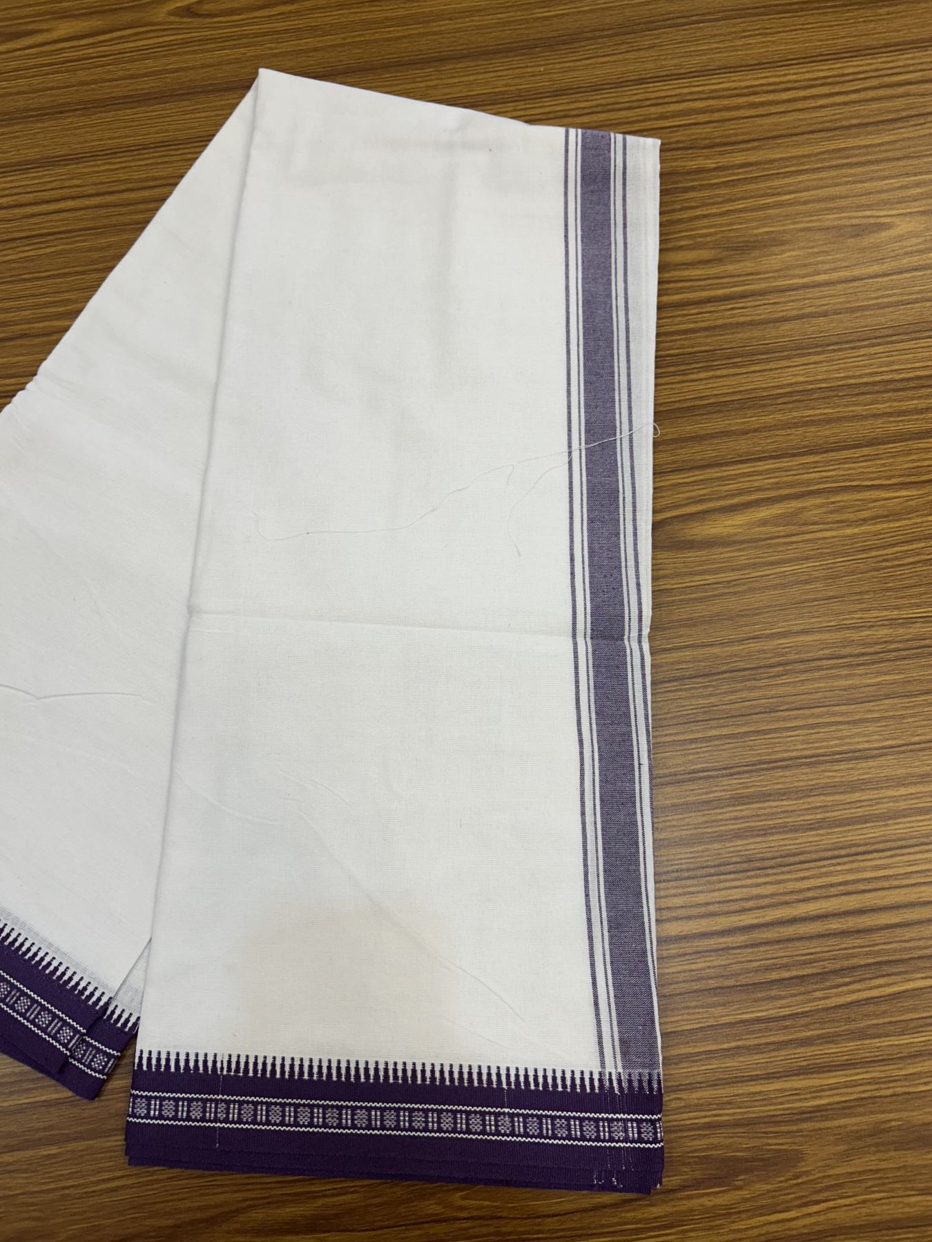 Premium Kathar Type Mercerised Pure Cotton Single Mundu Kaitharikada Special - Kaily / Lungi - 60s - 1.5 inch Violet Striped kara with White colour Body Kuppadam Border 2.25 mtr (4.82 muzham) - 11 KK5317 KUT