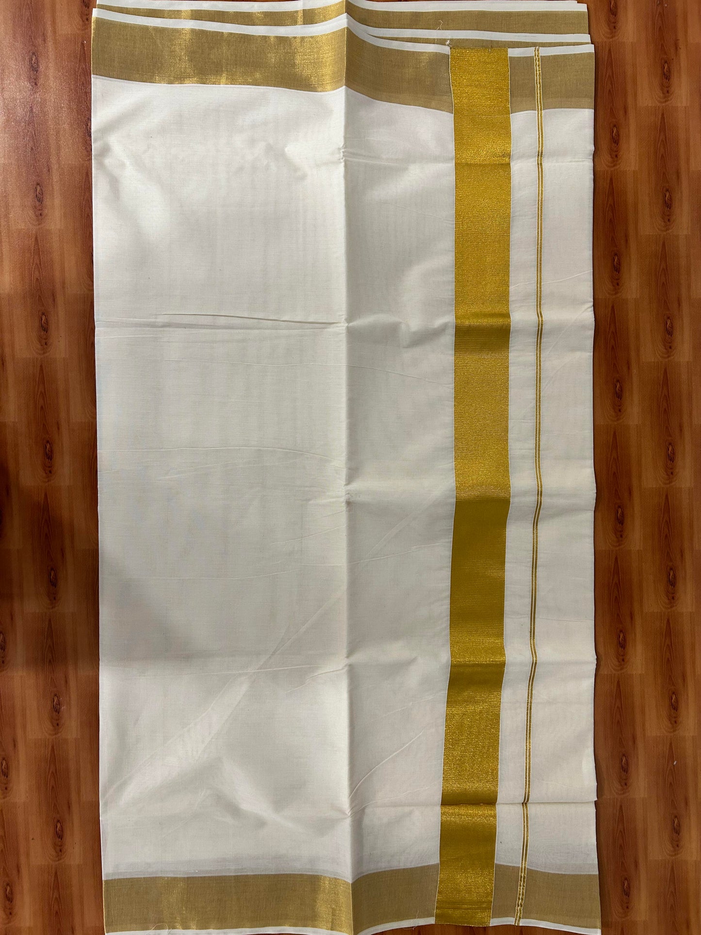25% Discount! Kaitharikada Kerala Traditional Saree Off white- Mixed Cotton Kasav Saree - 3 Inch  Pallu - Gold Kasav Kara - 57 KK7000 PMC
