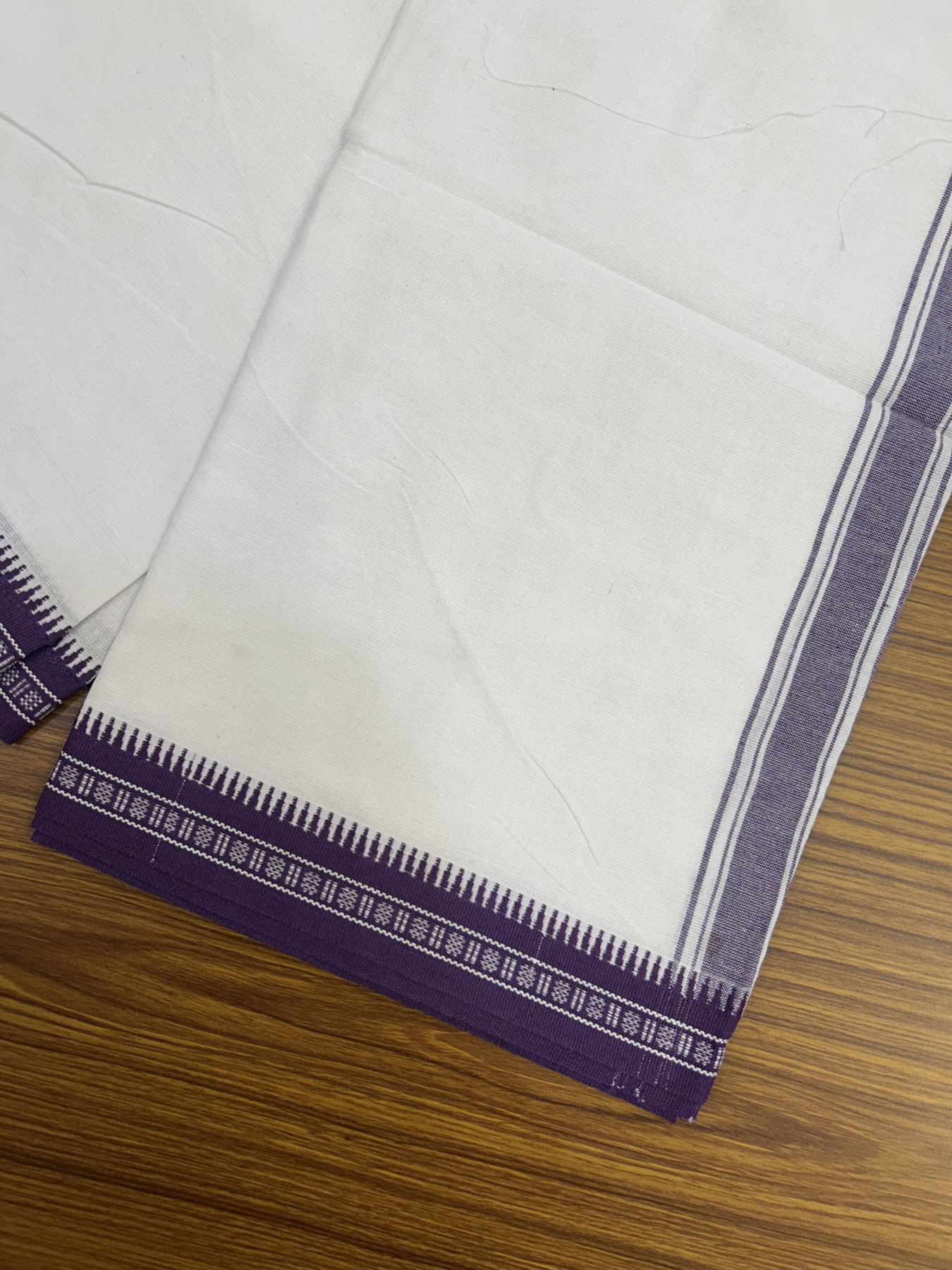 Premium Kathar Type Mercerised Pure Cotton Single Mundu Kaitharikada Special - Kaily / Lungi - 60s - 1.5 inch Violet Striped kara with White colour Body Kuppadam Border 2.25 mtr (4.82 muzham) - 11 KK5317 KUT