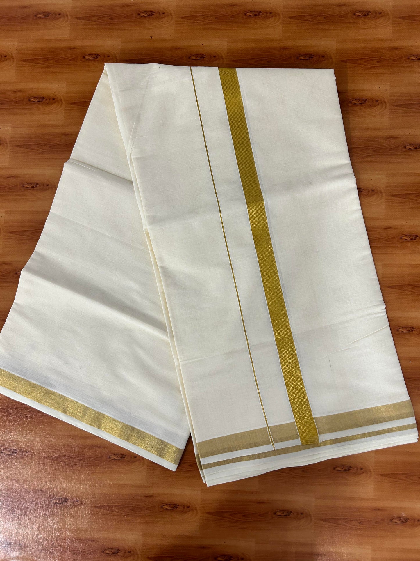 25% Discount! Kaitharikada Kerala Traditional Saree Off white- Mixed Cotton Kasav Saree - 1 Inch  Pallu - Gold Kasav Kara - 58 KK7000 PMC