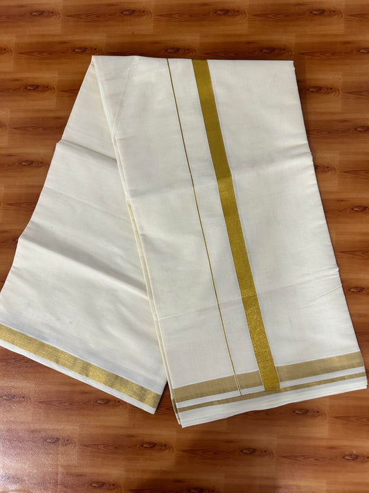 25% Discount! Kaitharikada Kerala Traditional Saree Off white- Mixed Cotton Kasav Saree - 1 Inch  Pallu - Gold Kasav Kara - 58 KK7000 PMC