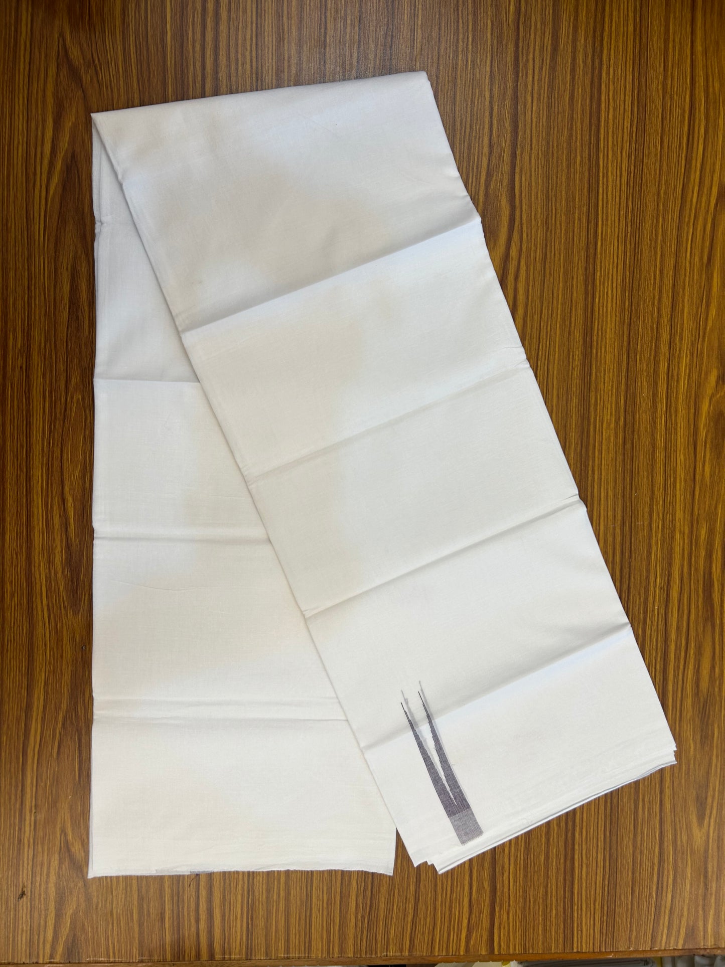 20% Discount !! KaithariKada Balaramapuram 100% Cotton Pure white Double Mundu/Dhoti - (100x80)s - 2 cm Dark Violet Stripes Chutty kara 3.80 mtr (8 muzham) - 13 KK5349 CKS