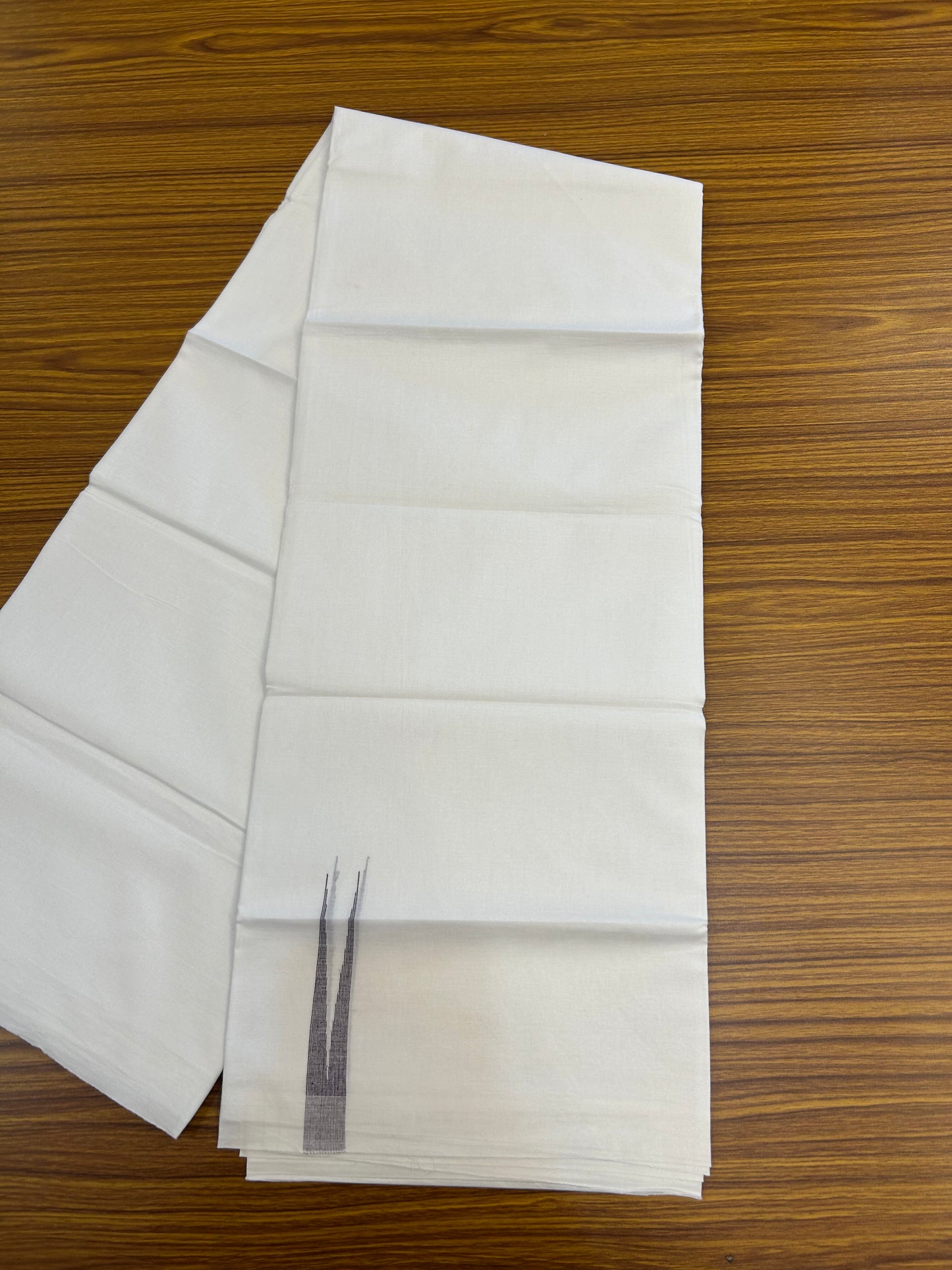 20% Discount !! KaithariKada Balaramapuram 100% Cotton Pure white Double Mundu/Dhoti - (100x80)s - 2 cm Dark Violet Stripes Chutty kara 3.80 mtr (8 muzham) - 13 KK5349 CKS