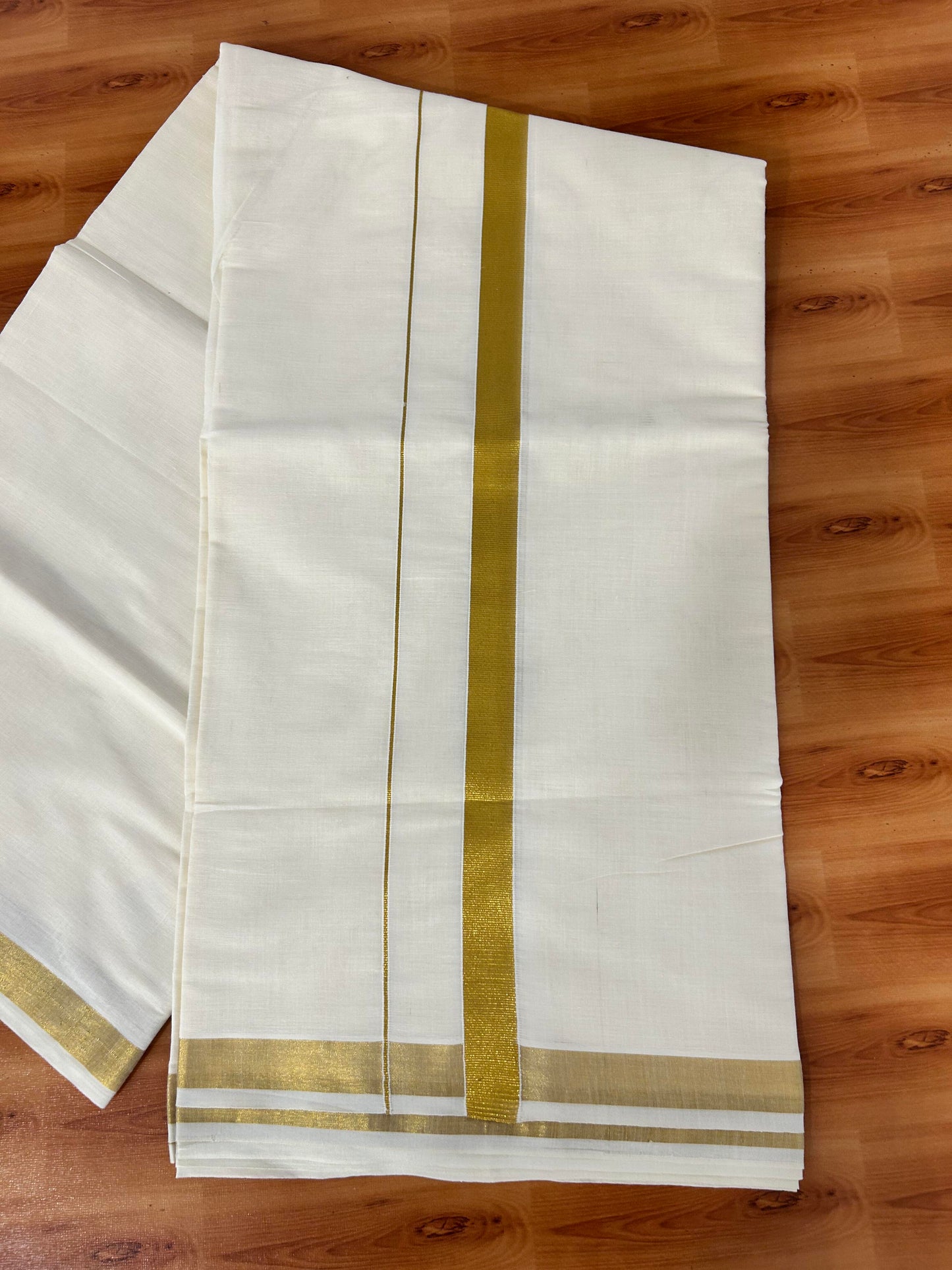 25% Discount! Kaitharikada Kerala Traditional Saree Off white- Mixed Cotton Kasav Saree - 1 Inch  Pallu - Gold Kasav Kara - 58 KK7000 PMC