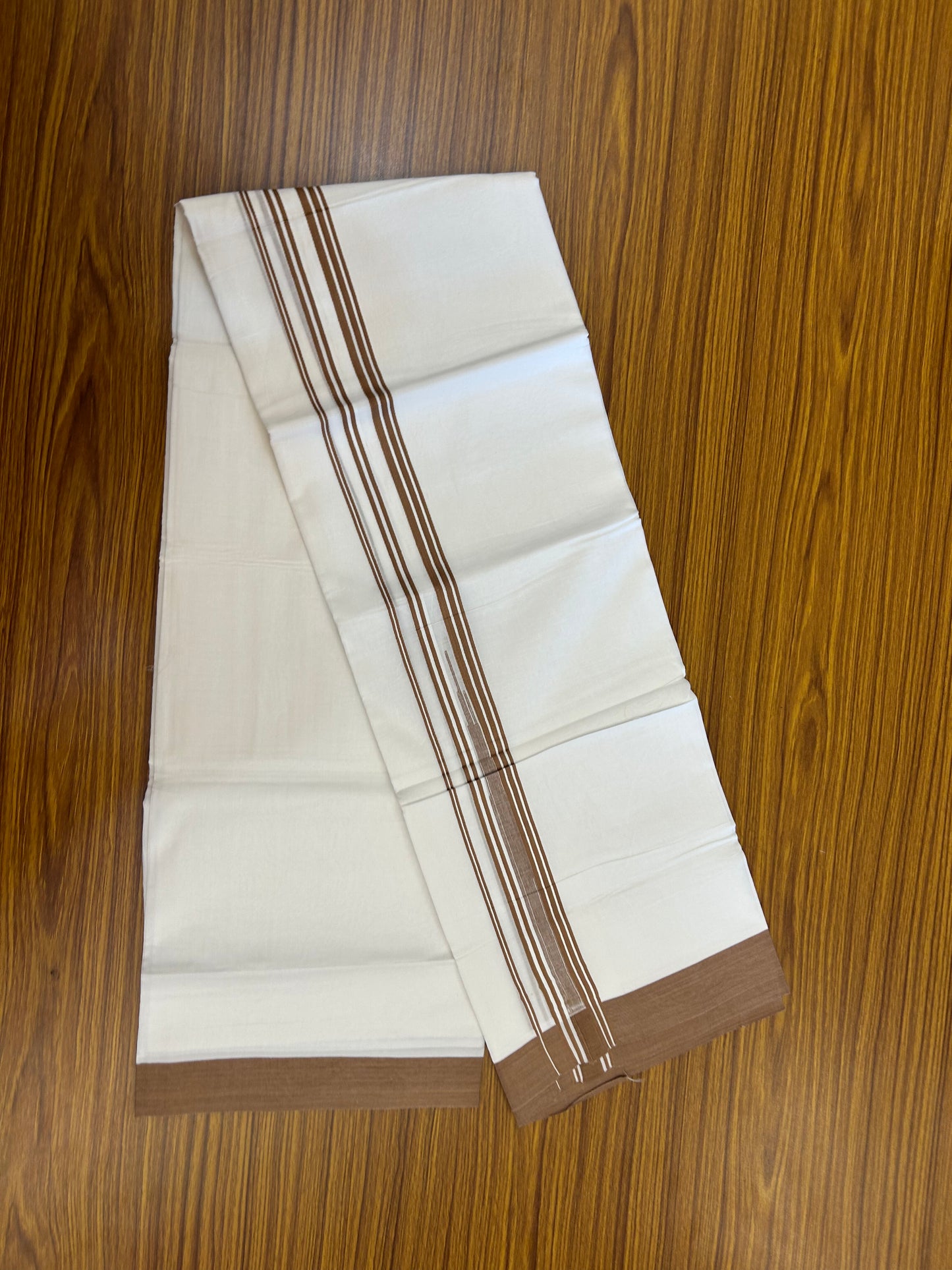 20% Discount ! Kaitharikada Balaramapuram 100% Pure Cotton Double Pure White Mundu/Dhoti - 100x80 - 1.25 inch Brown shaded striped Temple chutty 3.90 mtr (8.5 muzham) - 43 KK5371 PMC
