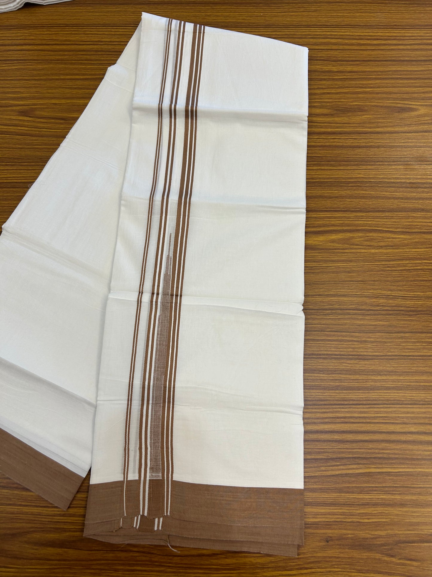 20% Discount ! Kaitharikada Balaramapuram 100% Pure Cotton Double Pure White Mundu/Dhoti - 100x80 - 1.25 inch Brown shaded striped Temple chutty 3.90 mtr (8.5 muzham) - 43 KK5371 PMC