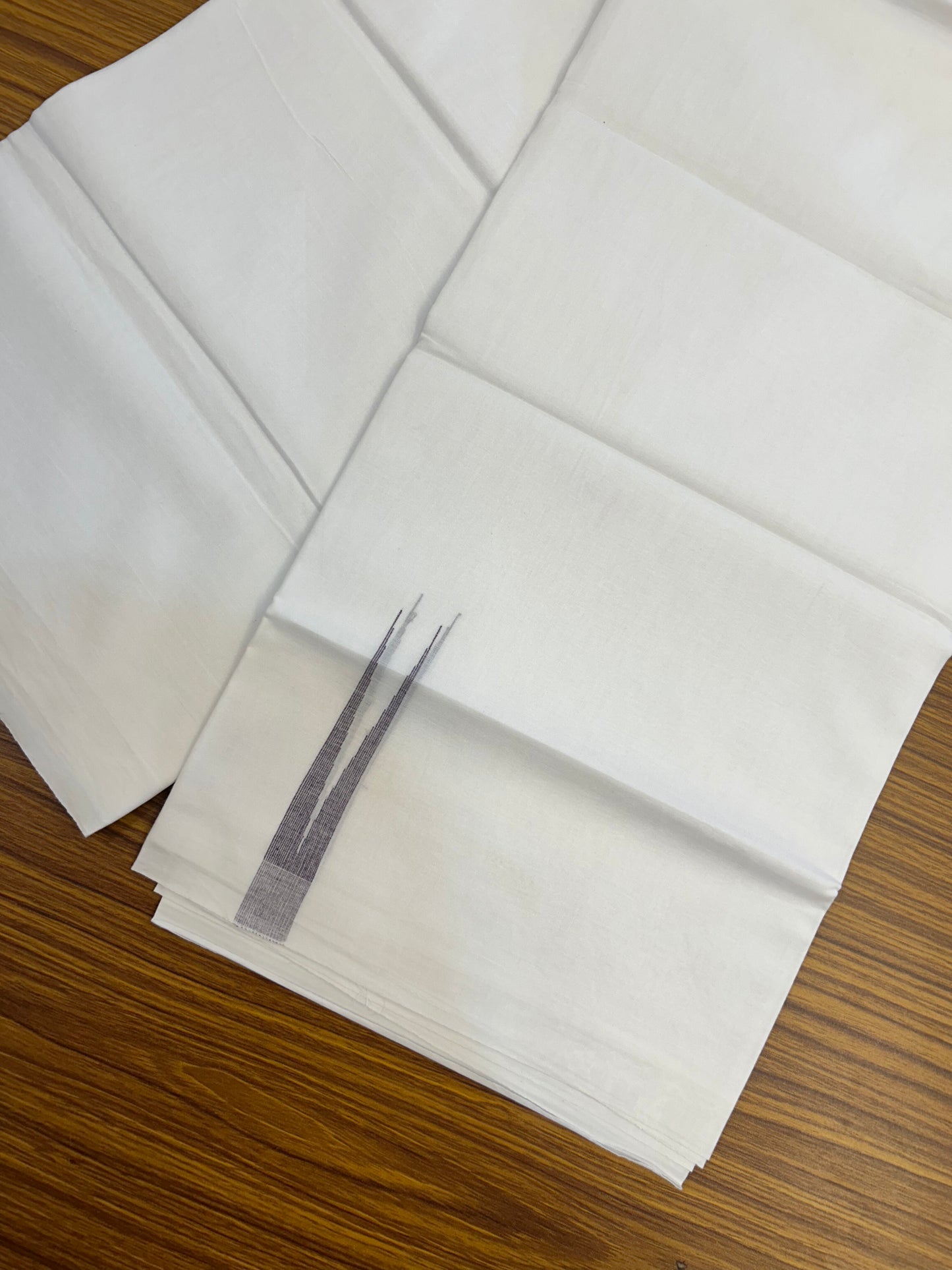 20% Discount !! KaithariKada Balaramapuram 100% Cotton Pure white Double Mundu/Dhoti - (100x80)s - 2 cm Dark Violet Stripes Chutty kara 3.80 mtr (8 muzham) - 13 KK5349 CKS