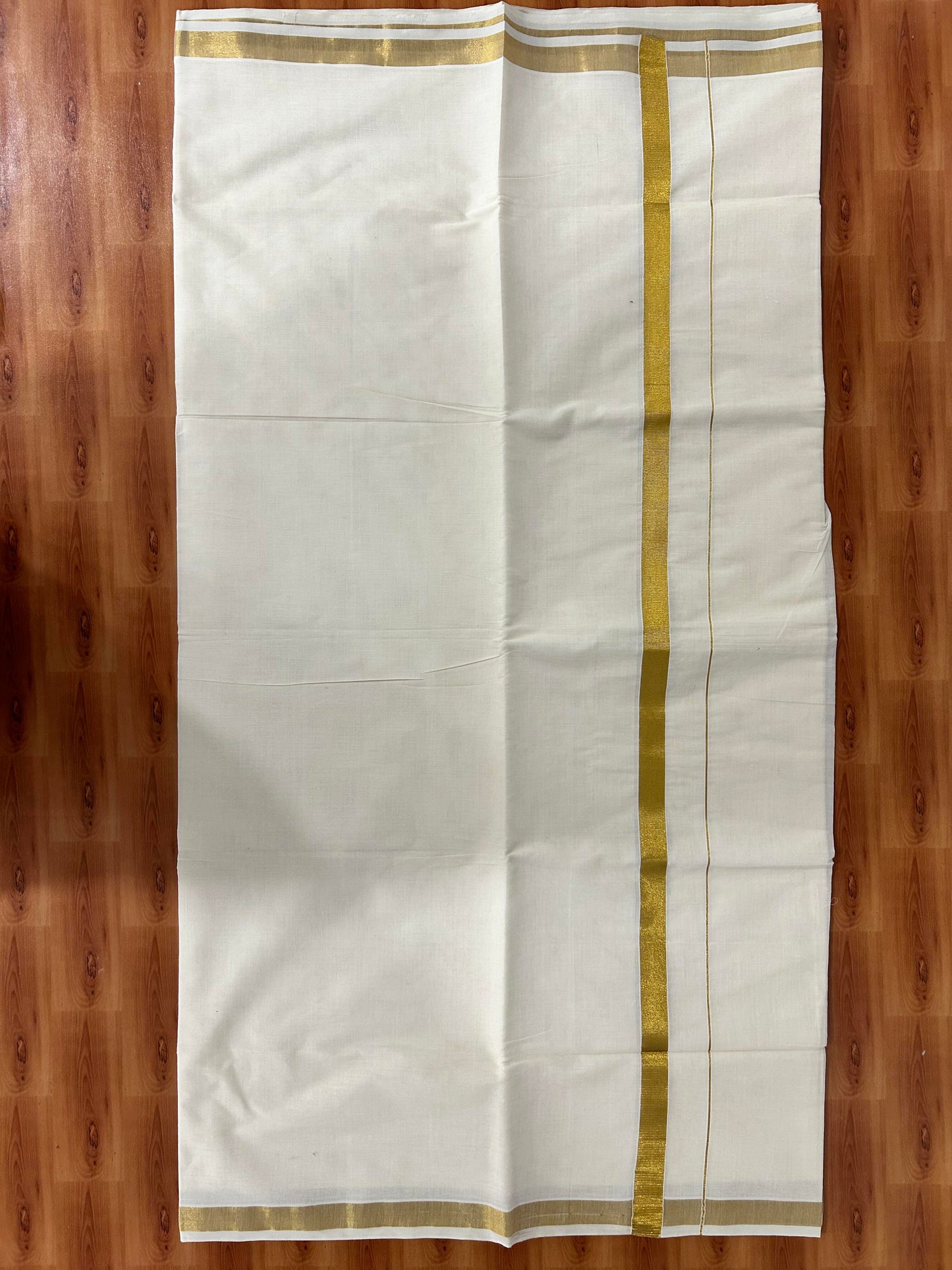 25% Discount! Kaitharikada Kerala Traditional Saree Off white- Mixed Cotton Kasav Saree - 1 Inch  Pallu - Gold Kasav Kara - 58 KK7000 PMC