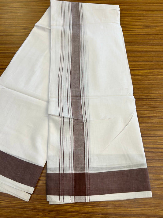 20% Discount! KaithariKada 100% Pure Cotton Pure White - 100x80 thread - NORTH INDIAN - ATTACHED GAMCHA 9x5 Dhoti - 1.75 inch Dark Brown shaded striped kara - 9 KK5275 PMC