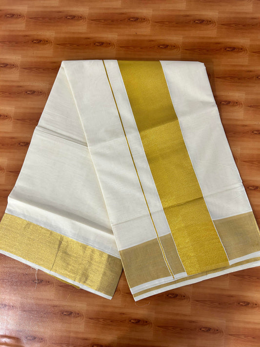 25% Discount! Kaitharikada Kerala Traditional Saree Off white- Mixed Cotton Kasav Saree - 4 Inch  Pallu - Gold Kasav Kara - 59 KK7000 PMC