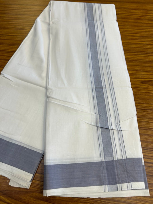 20% Discount! KaithariKada 100% Pure Cotton Pure White - 100x80 thread - NORTH INDIAN - ATTACHED GAMCHA 9x5 Dhoti - 1.75 inch Lavender Blue shaded striped kara - 7 KK5275 PMC