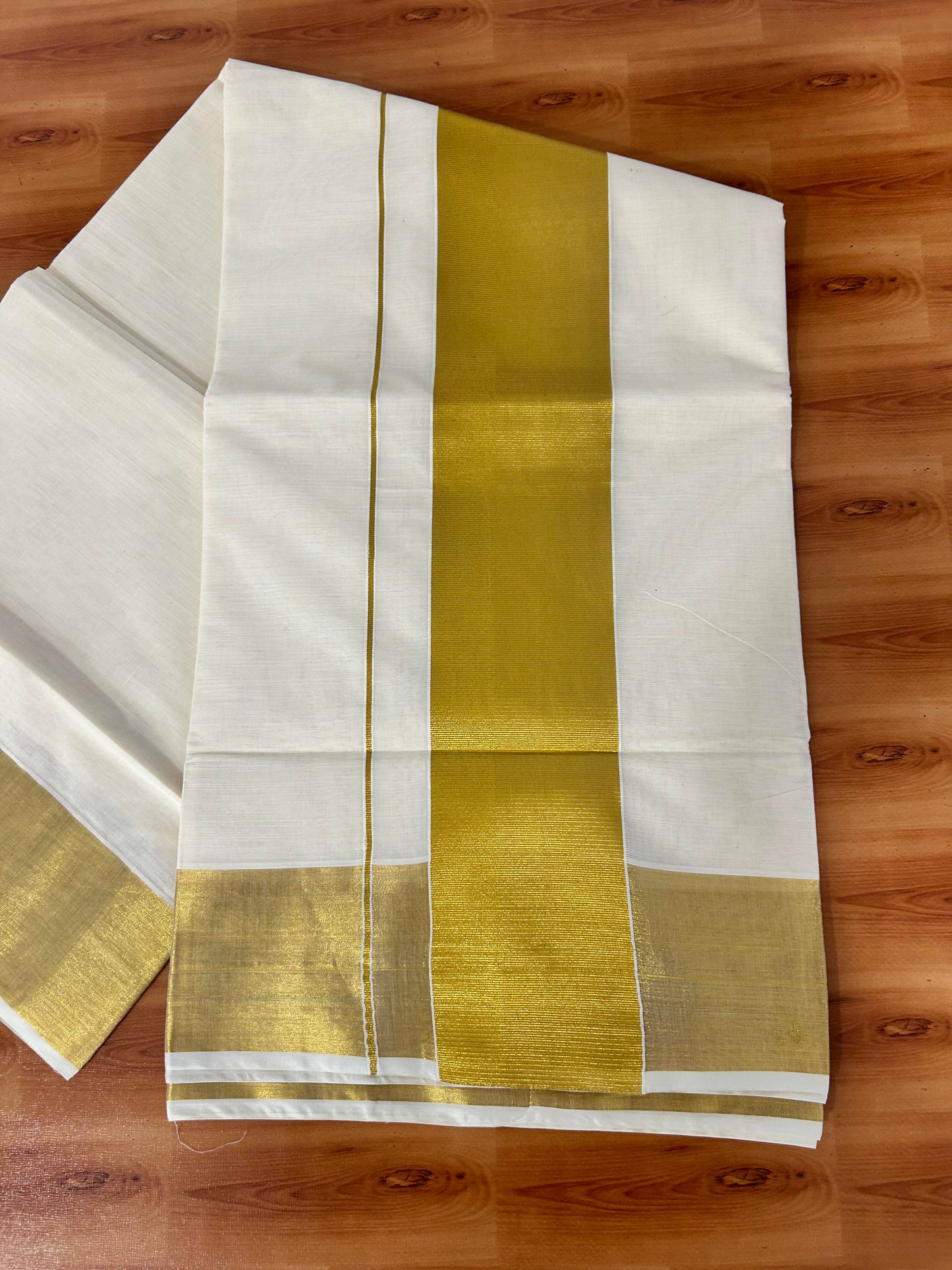 25% Discount! Kaitharikada Kerala Traditional Saree Off white- Mixed Cotton Kasav Saree - 4 Inch  Pallu - Gold Kasav Kara - 59 KK7000 PMC