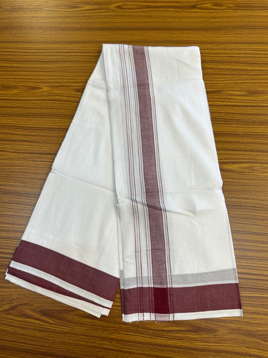 20% Discount! KaithariKada 100% Pure Cotton Pure White - 100x80 thread - NORTH INDIAN - ATTACHED GAMCHA 9x5 Dhoti - 1.75 inch Maroon shaded striped kara - 5 KK5275 PMC