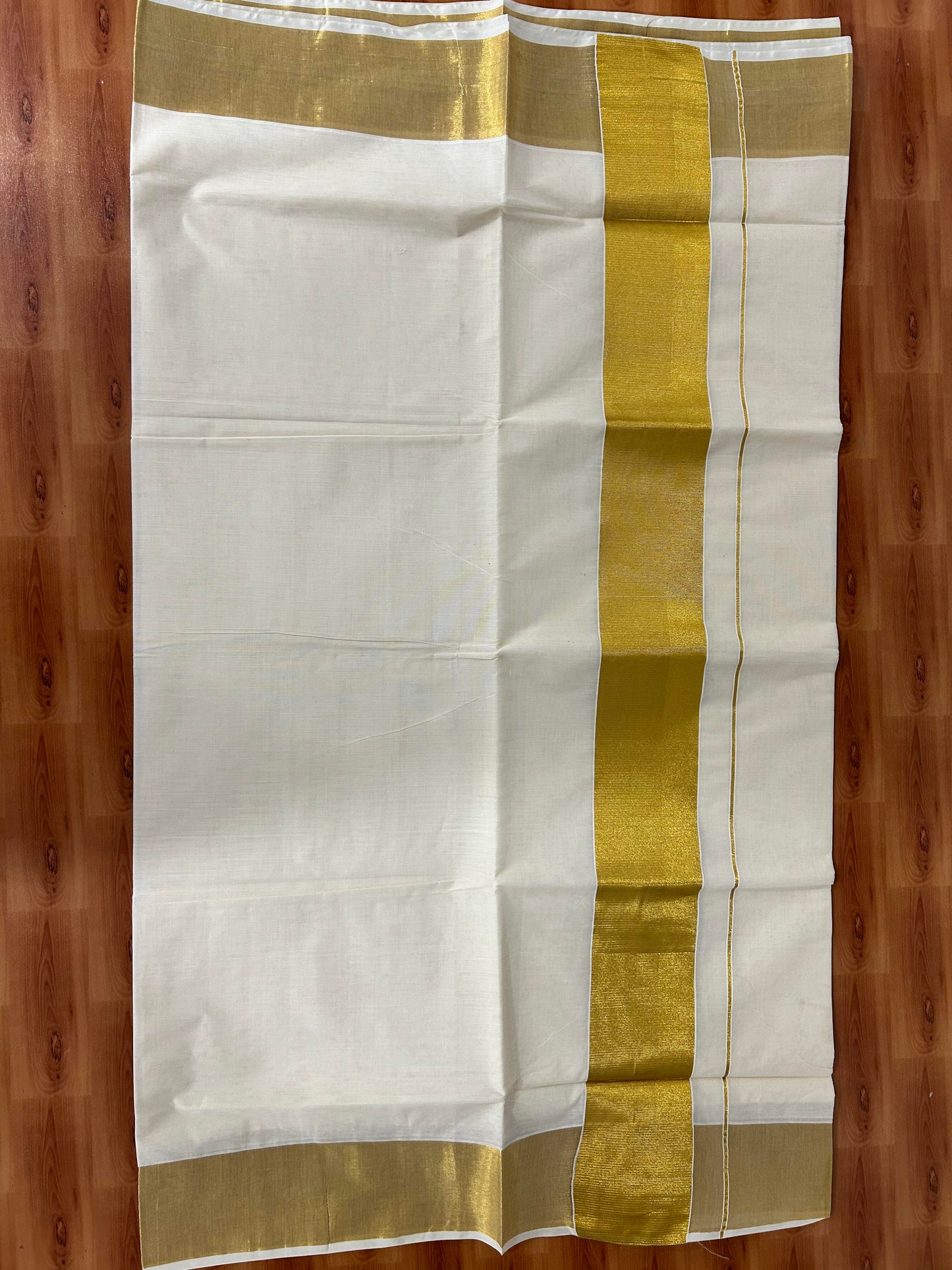 25% Discount! Kaitharikada Kerala Traditional Saree Off white- Mixed Cotton Kasav Saree - 4 Inch  Pallu - Gold Kasav Kara - 59 KK7000 PMC