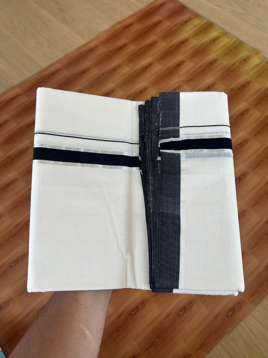 25% Discount ! KaithariKada Handloom Millpaav - Kerala Handloom - 100% Pure Cotton Off White (Unbleached) Double Mundu/Dhoti - 80x90 - 1 inch Silver Kasav & Black Kara 4 Meters (8.5 Muzham) - 39 KK5386 RAM