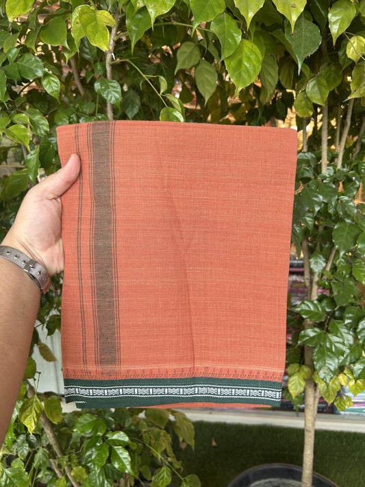 Premium Kathar Type Kavi mund Pure Cotton - Single Mundu Kaitharikada Special - Kaily / Lungi - 60s - 1.25 inch Green Striped kara with Kavi Body Kuppadam Border 2.25 mtr (4.82 muzham) - 2 KK5317 KUT
