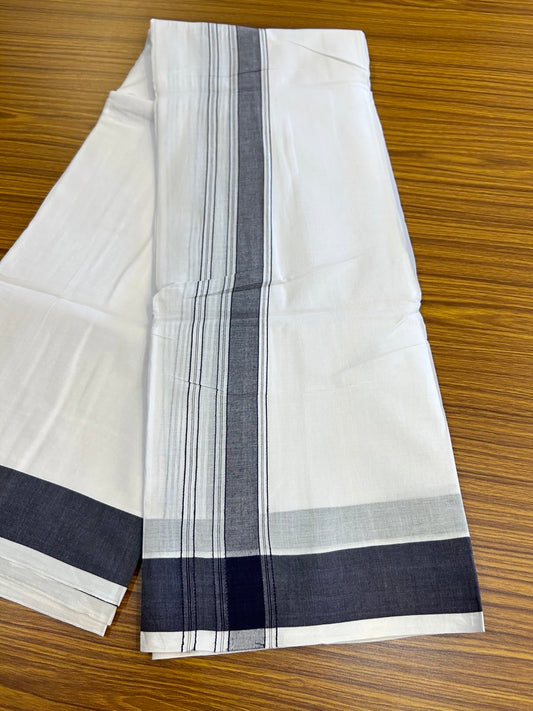 20% Discount! KaithariKada 100% Pure Cotton Pure White - 100x80 thread - NORTH INDIAN - ATTACHED GAMCHA 9x5 Dhoti - 1.75 inch Navy Blue shaded striped kara - 6 KK5275 PMC