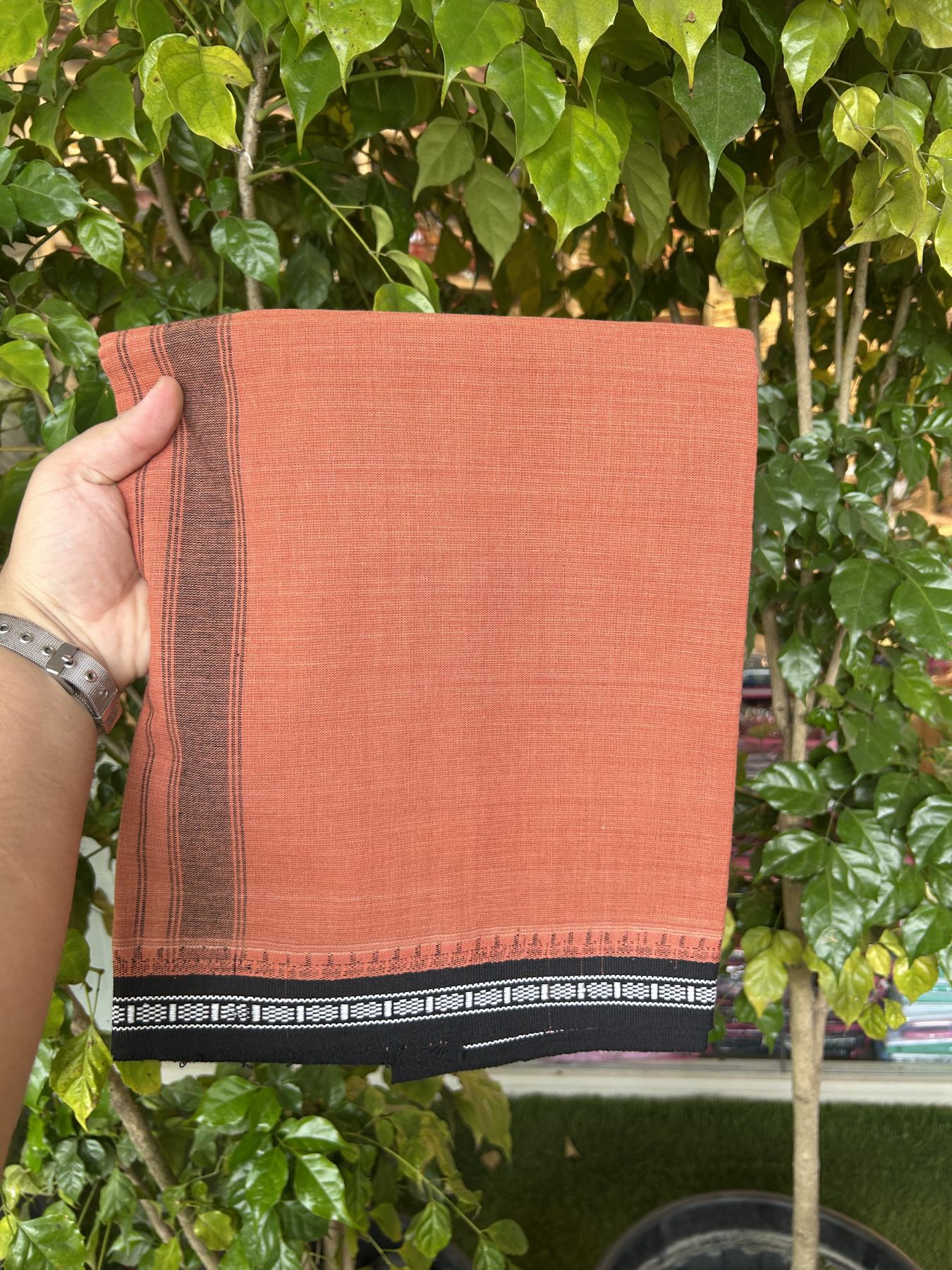 Premium Kathar Type Kavi mund Pure Cotton - Single Mundu Kaitharikada Special - Kaily / Lungi - 60s - 1.25 inch Black Striped kara with Kavi Body Kuppadam Border 2.25 mtr (4.82 muzham) - 1 KK5317 KUT