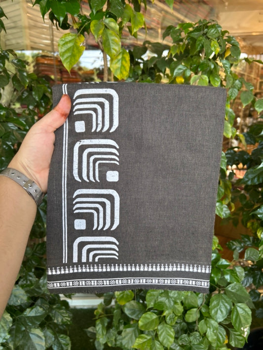 Kaitharikada - Polyster + Cotton - 20s twisted - Single Kaily / Lungi - 2.5 inch White Printed Kuppadam Border with Dark Brown colour body (2 meter / 4 muzham) -  80 KK8035 GAN
