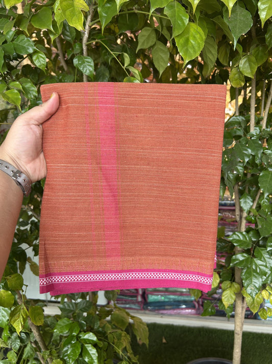 Premium Kathar Type Kavi mund Pure Cotton - Single Mundu Kaitharikada Special - Kaily / Lungi - 60s - 1.25 inch Dark Pink Striped kara with Kavi Body Kuppadam Border 2.25 mtr (4.82 muzham) - 8 KK5317 KUT