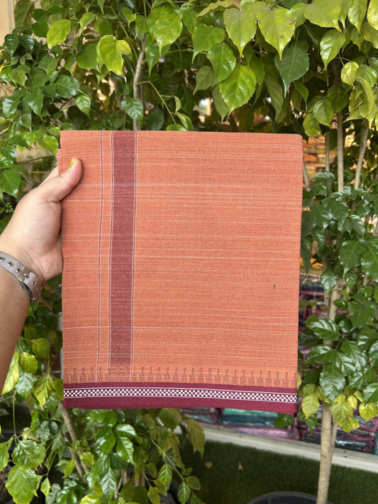 Premium Kathar Type Kavi mund Pure Cotton - Single Mundu Kaitharikada Special - Kaily / Lungi - 60s - 1 inch Maroon Striped kara with Kavi Body Kuppadam Border 2.25 mtr (4.82 muzham) - 7 KK5317 KUT