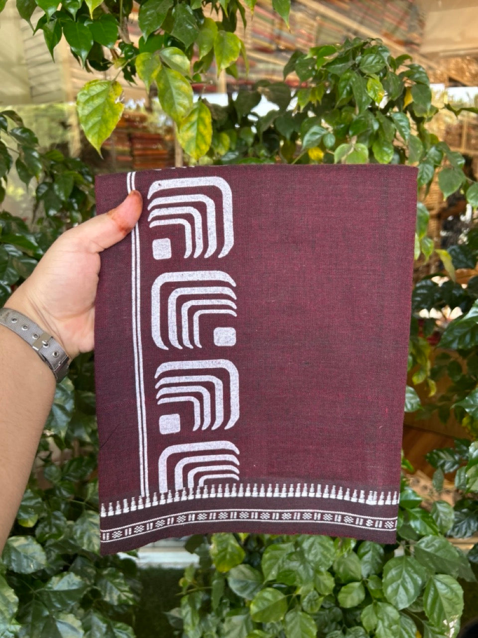 Kaitharikada - Polyster + Cotton - 20s twisted - Single Kaily / Lungi - 2.5 inch White Printed Kuppadam Border with Dark Maroon colour body (2 meter / 4 muzham) -  74 KK8035 GAN