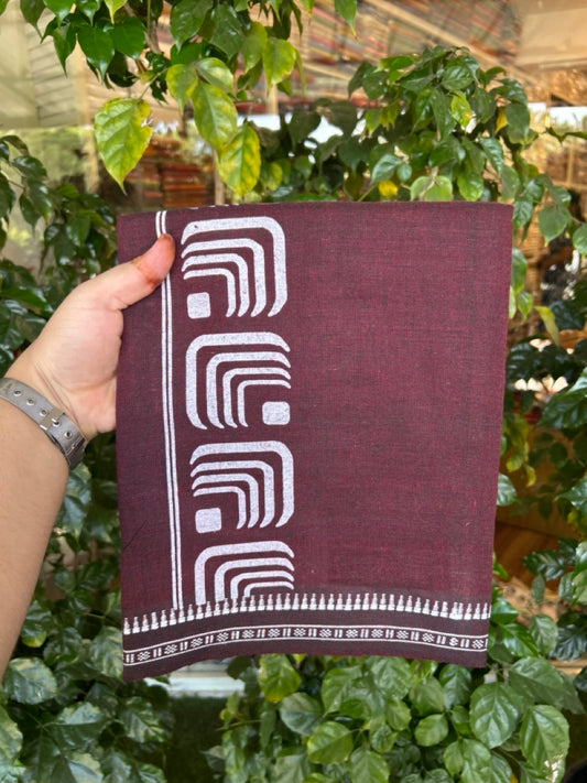 Kaitharikada - Polyster + Cotton - 20s twisted - Single Kaily / Lungi - 2.5 inch White Printed Kuppadam Border with Dark Maroon colour body (2 meter / 4 muzham) -  74 KK8035 GAN