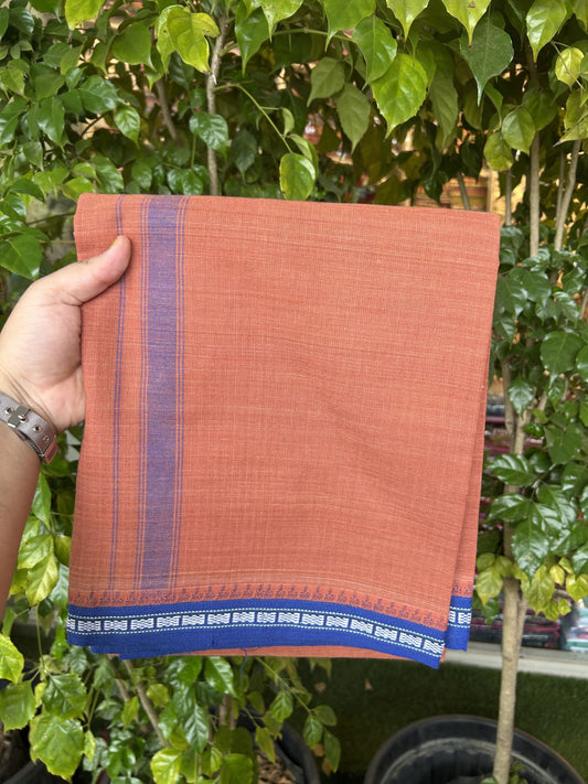 Premium Kathar Type Kavi mund Pure Cotton - Single Mundu Kaitharikada Special - Kaily / Lungi - 60s - 1 inch Blue Striped kara with Kavi Body Kuppadam Border 2.25 mtr (4.82 muzham) - 5 KK5317 KUT