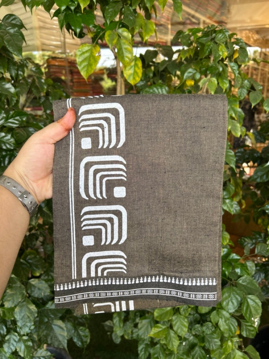 Kaitharikada - Polyster + Cotton - 20s twisted - Single Kaily / Lungi - 2.5 inch White Printed Kuppadam Border with Sage Brown colour body (2 meter / 4 muzham) -  81 KK8035 GAN