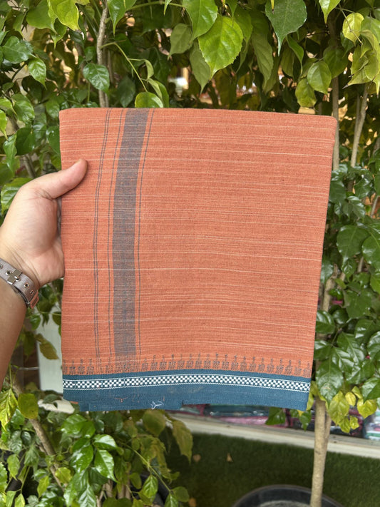 Premium Kathar Type Kavi mund Pure Cotton - Single Mundu Kaitharikada Special - Kaily / Lungi - 60s - 1.25 inch Peacock Blue Striped kara with Kavi Body Kuppadam Border 2.25 mtr (4.82 muzham) - 6 KK5317 KUT