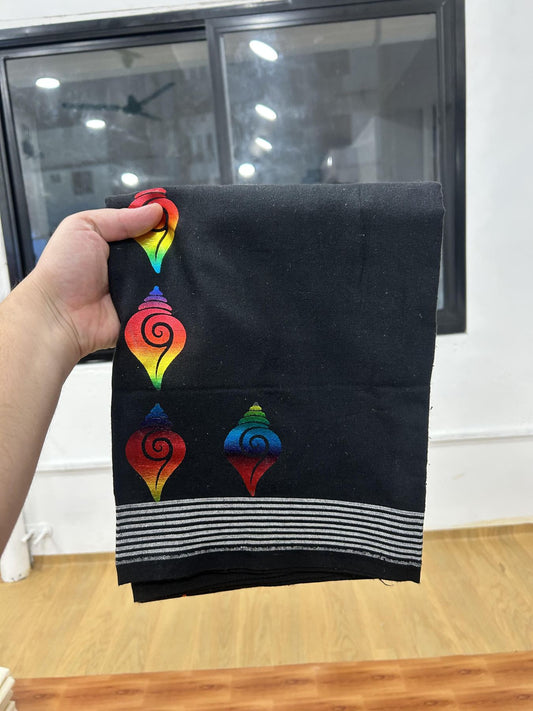 Kaitharikada - Single Kaily / Lungi - Mixed Cotton - 40s twisted - 1.5 inch Multi Colour Printed Design Kara with Black colour body (2 meter / 4 muzham) - 13 KK8061 GAN