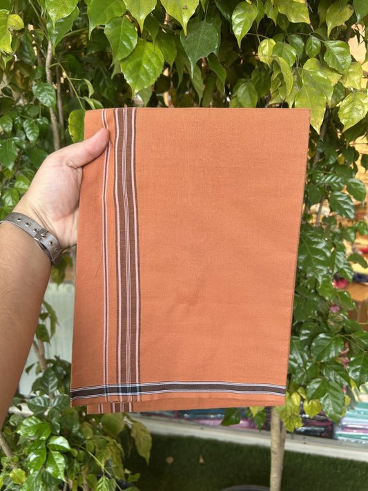 Kavi mund Pure Cotton - Single Mundu Kaitharikada Special - Kaily / Lungi - 60s - 1 inch Black shaded white striped kara with Kavi Body 1.90 mtr (4 muzham) - 12 KK5317 KUT