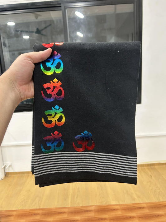 Kaitharikada - Single Kaily / Lungi - Mixed Cotton - 40s twisted - 1.5 inch Multi Colour Ohm Printed Design Kara with Black colour body (2 meter / 4 muzham) - 12 KK8061 GAN