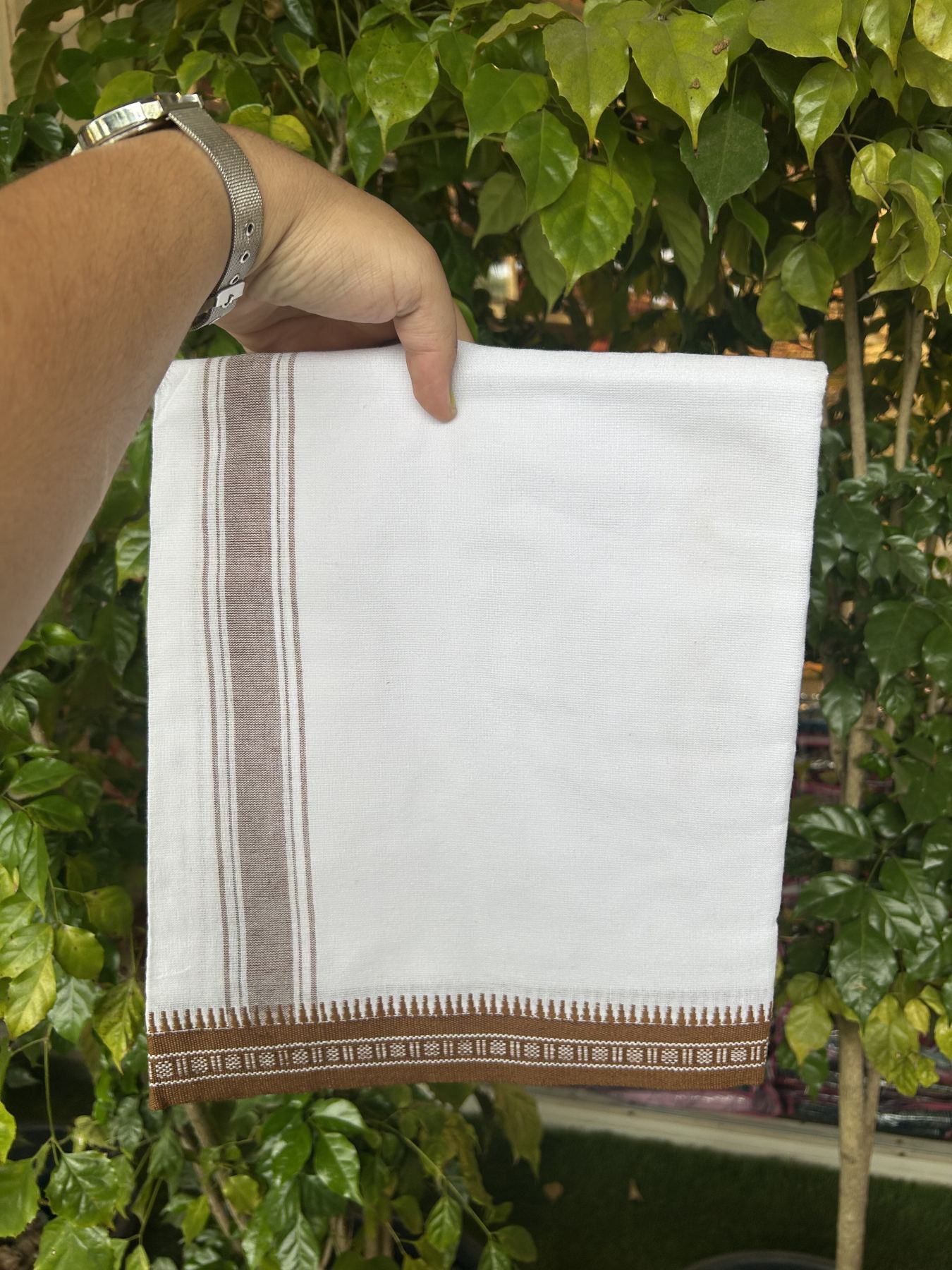 Premium Kathar Type Mercerised Pure Cotton Single Mundu Kaitharikada Special - Kaily / Lungi - 60s - 1.5 inch Brown Striped kara with White colour Body Kuppadam Border 2.25 mtr (4.82 muzham) - 10 KK5317 KUT