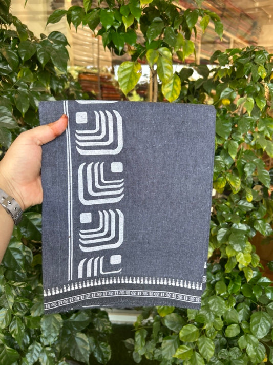 Kaitharikada - Polyster + Cotton - 20s twisted - Single Kaily / Lungi - 2.5 inch White Printed Kuppadam Border with Ash Blue colour body (2 meter / 4 muzham) -  79 KK8035 GAN