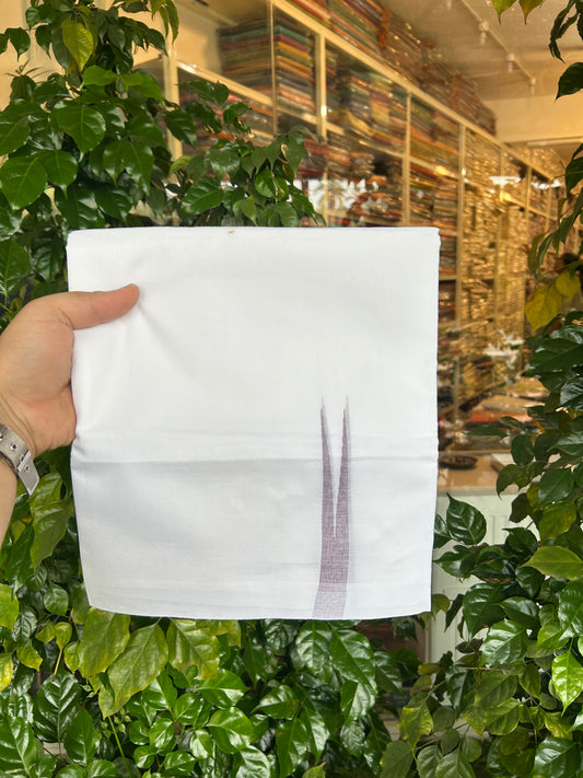 20% Discount !! KaithariKada Balaramapuram 100% Cotton Pure white Double Mundu/Dhoti - (100x80)s - 2 cm Stripes Grape Wine Chutty kara 3.80 mtr (8 muzham) - 15 KK5349 CKS