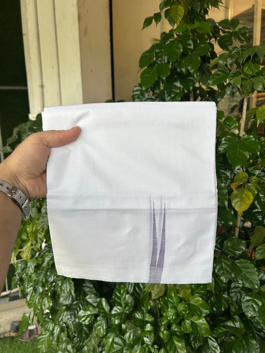 20% Discount !! KaithariKada Balaramapuram 100% Cotton Pure white Double Mundu/Dhoti - (100x80)s - 2 cm Dark Violet Stripes Chutty kara 3.80 mtr (8 muzham) - 13 KK5349 CKS
